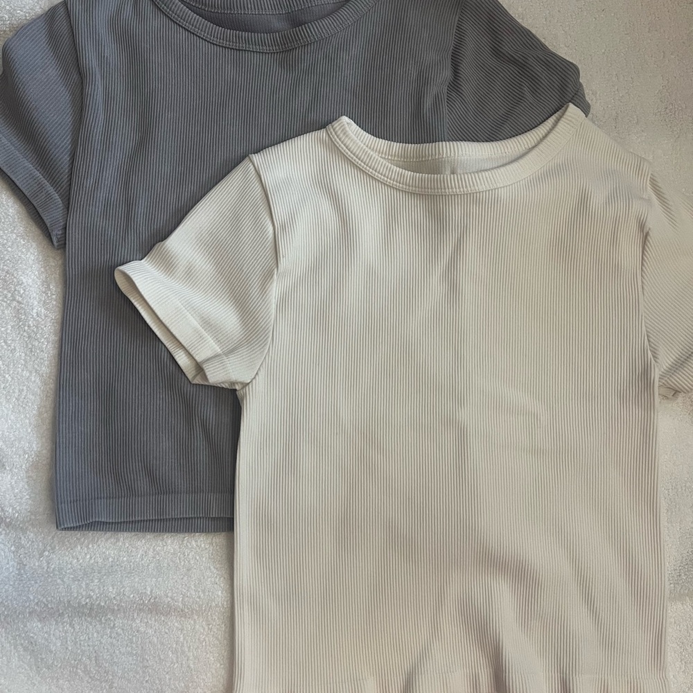 Womens Ribbed Tee - Purple and White